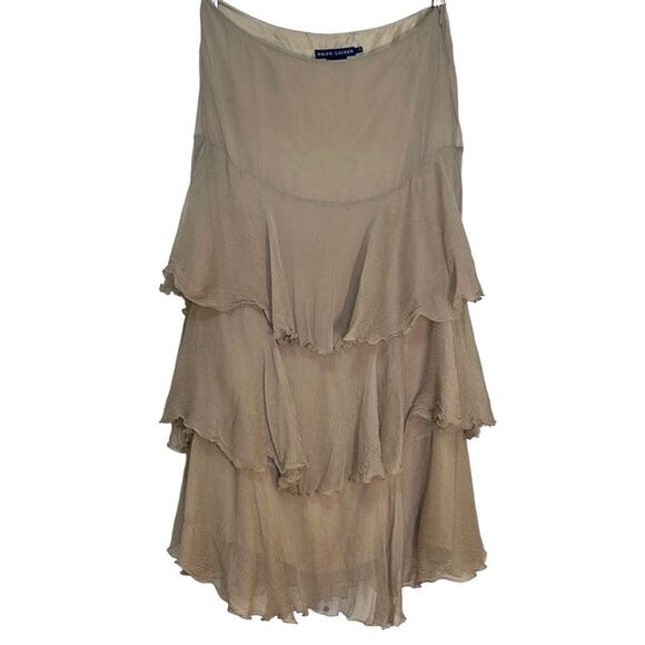 Ralph Lauren - Black Label Silk Ruffle Tiered Midi Skirt - Size 6, Light Brown - Picture 3 of 15